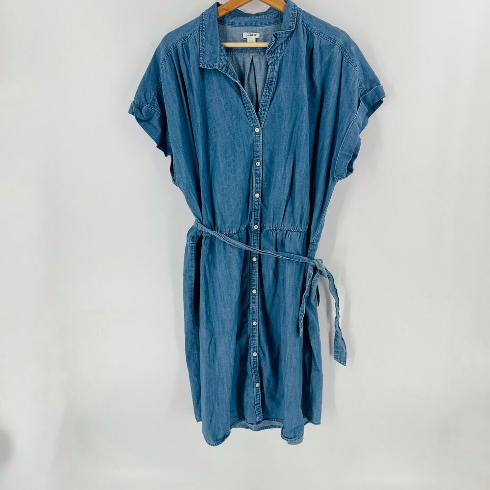 J.Crew Factory Chambray Button Front Belted Shirt… - image 1